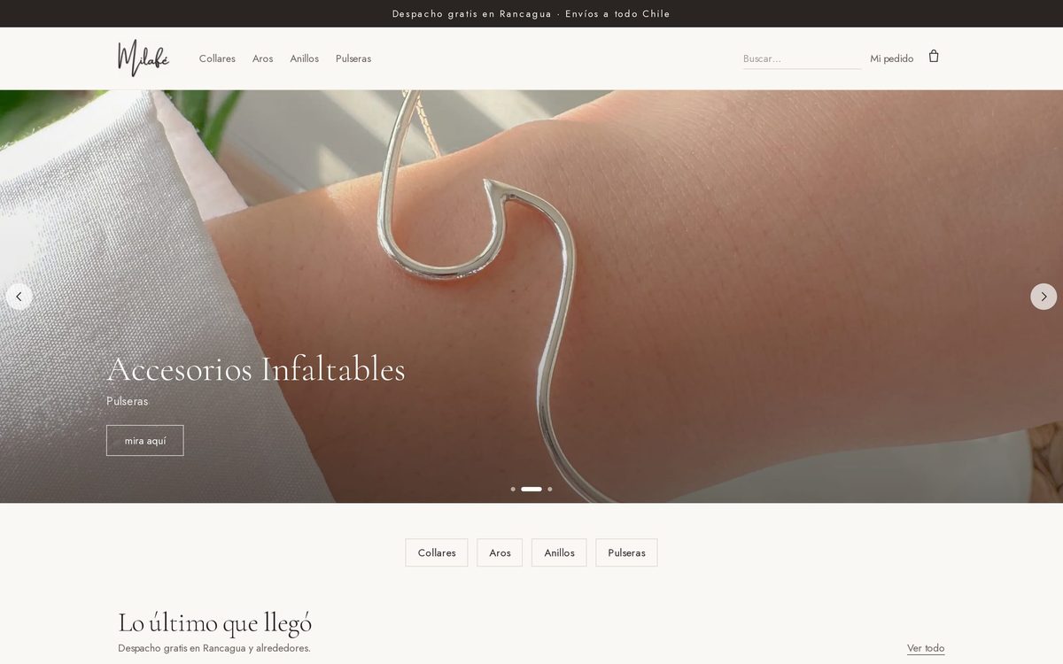Portada del sitio Milafé, joyería en Rancagua