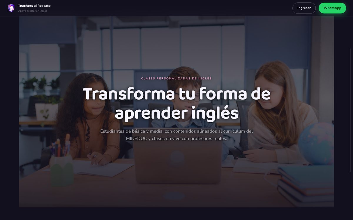 Portada de Teachers al Rescate, plataforma de inglés escolar